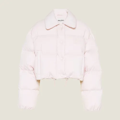 NIGO MiuMiu Women's Winter Pink Short Cropped Technical Pongé Puffer Down Jacket #nigo97367