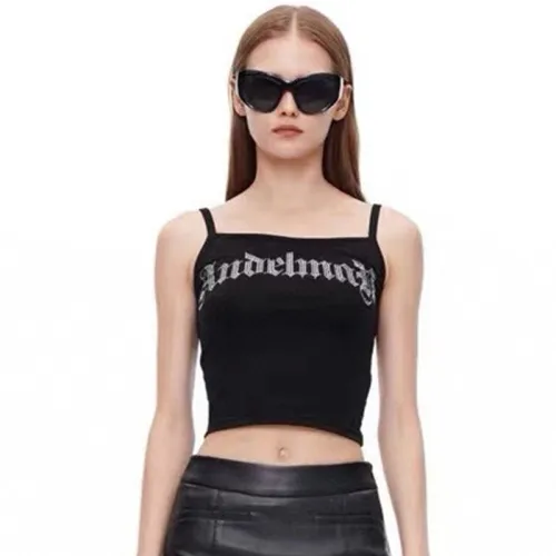 NIGO Ann Andelman Women's Fashion Spicy Girl Sexy Letter Diamond Top Summer Tank Top Cotton Black And White Ngvp#nigo7324