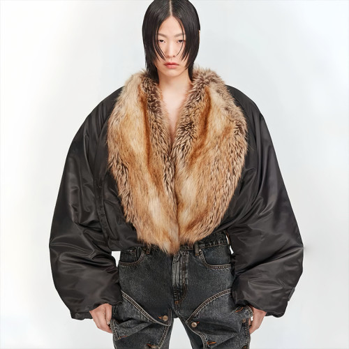 NIGO Yproject Men's And Women's Autumn And Winter Black Fashion Trend Patchwork Fur Loose Casual Warm Short Jacket Ngvp #nigo7331