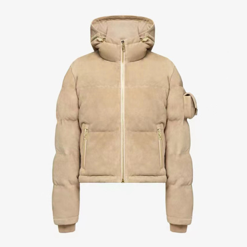 NIGO Fendi Women's Winter Suede Zip Hooded Drawstring Down Jacket #nigo97429