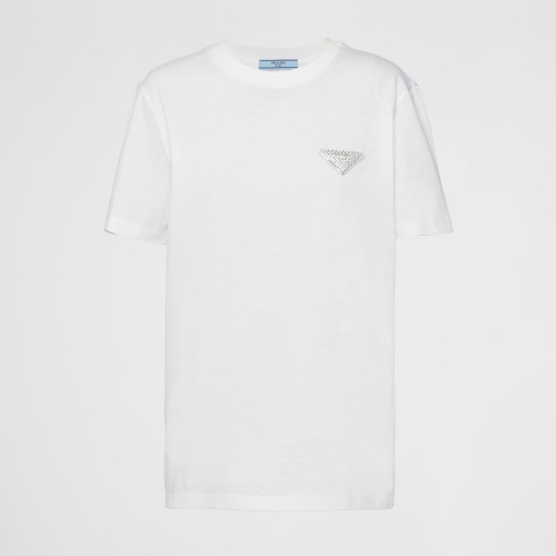 NIGO Prada Ladies Summer Studded Triangle Label Solid Colour Short Sleeve T-Shirt Top #nigo97474