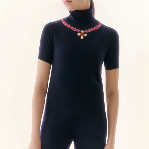 NIGO Chanel Women's Summer Knit Two Colours High Neck Cashmere Short Sleeve Sweater Top T-Shirt #nigo97579
