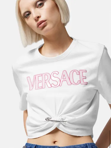 NIGO Versace Women's Summer White Letter Safety Pin Logo Print Short Sleeve T-Shirt Top #nigo97598