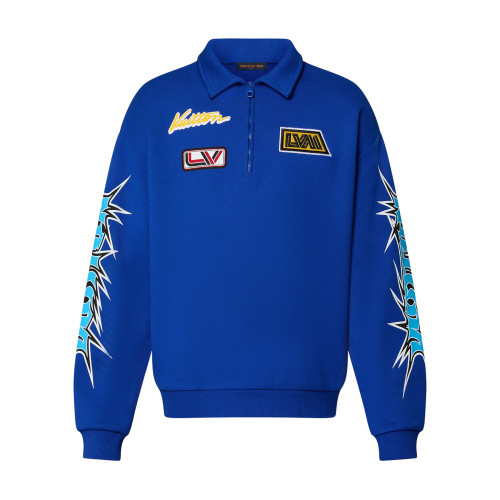 NIGO Louis Vuitton Men's Autumn Winter Blue Letter Graffiti Print Long Sleeve Half-Zipped Cotton Sweatshirt Pullover #nigo97676