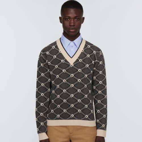 NIGO Gucci  Men's Autumn And Winter Casual Colorblocking Wool Knit Pullover V-neck Long Sleeve Cashmere Sweater Ngvp #nigo7418