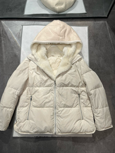 NIGO Moncler Women's Winter White Leather Wool Hooded Zip Puffer Down Jacket #nigo97717