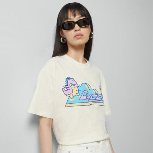 NIGO Gucci Women's Ladies Summer Cartoon Letter Print Round Neck Short Sleeve T-Shirt #nigo97731