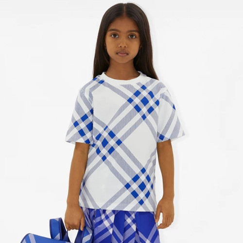NIGO Burberry Kid's Summer Plaid Cotton Round Neck Short Sleeve Straight T-shirt Drawstring Casual Pants Suit #nigo31241