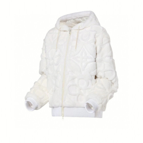 NIGO Louis Vuitton Men's And Women's Aged Shearling Embossed Craft Velvet Mink Pure White Zip Jacket #nigo97838