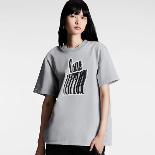 NIGO Louis Vuitton Women's Summer Wave Font Logo Gray Cotton Round Neck Short Sleeve T-Shirt #nigo97914