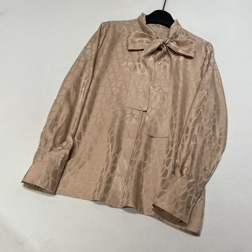 NIGO Valentino Women's Summer Dark Print Silk Fabric Tie Long Sleeve Shirt #nigo97921