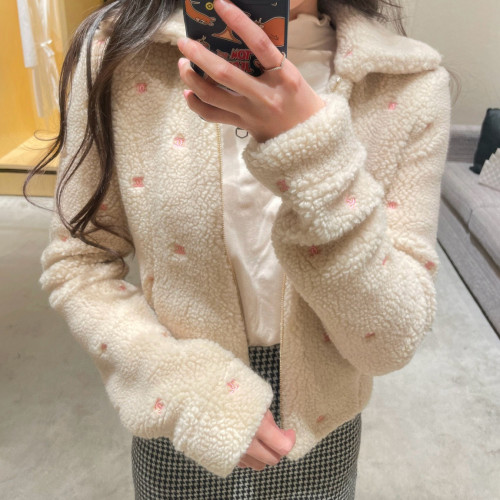 NIGO Chanel Women's Winter Embroidered Letter Lamb Fur Lapel Zipper Long Sleeve Jacket #nigo98153
