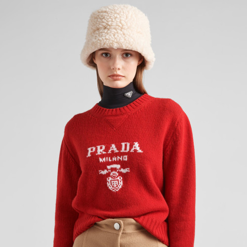 NIGO Prada Women's Spring and Autumn Solid Color Round Neck Logo Printed Cashmere And Wool Knitted Pullover Sweater #nigo98185