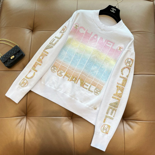 NIGO Chanel Women's Spring And Autumn Logo Gradient Embroidery Heavy Knit Sweater Round Neck Long Sleeve Printed Top #nigo98278