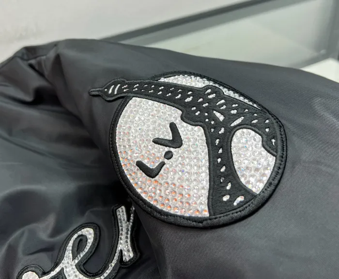 NIGO Louis Vuitton Men's Spring and Fall Black Striped Letter Single Breasted Jacket Embroidered Nylon Baseball Blouson #nigo98379