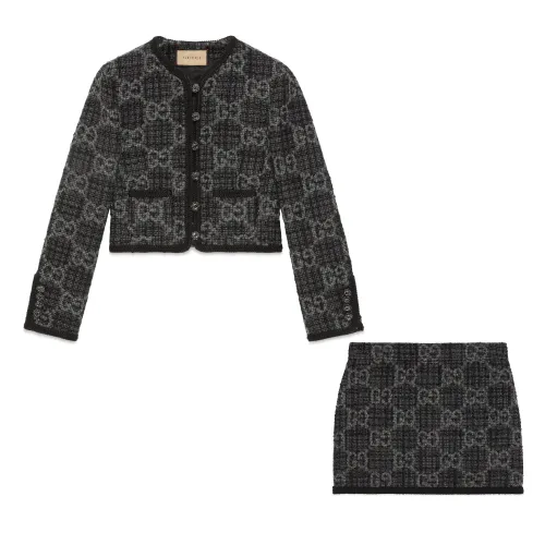 NIGO Gucci Women's Spring and Autumn Black Floral Single Breasted Wool Long Sleeve Jacket Short Dress Skirt Pants Suit Set #nigo98392