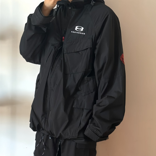 NIGO Balenciaga Men's Spring/Summer Polyester Black Regular Fit Zipper Hooded Zipper Long Sleeve Jacket #nigo98433