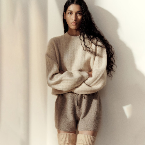 NIGO Loro Piana Women's Autumn And Winter Square Cashmere Knit Set Solid Color Crew Neck Sweater Knit Pants Ngvp #nigo7849