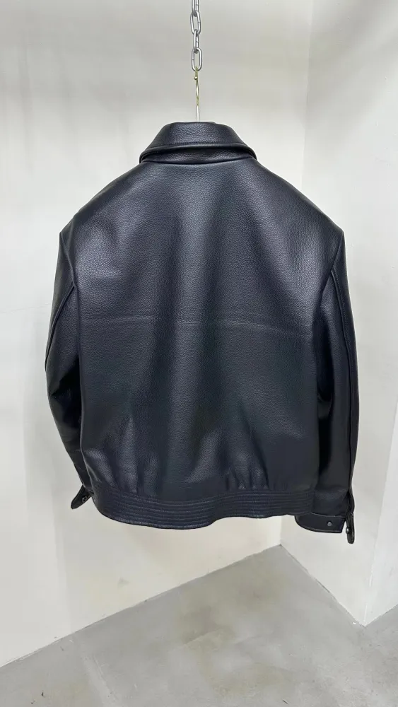 NIGO Louis Vuitton Men's Autumn and Winter Embossed Logo Solid Color Zipper Calf Leather Jacket #nigo98474