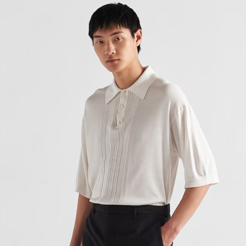 NIGO Prada Men's Spring And Autumn Solid Color Lapel Short Sleeve Fashion Loose Silk Polo Shirt Ngvp #nigo7861