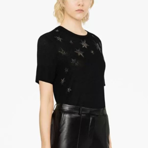 NIGO Zadig&Voltaire Women's Spring And Summer Fashion Temperament Cashmere Knitted Pentagram Black Short Sleeve Ngvp #nigo7876
