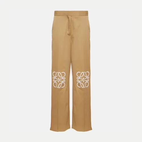 NIGO Loewe Women's Spring/Summer Khaki Logo Print Straight Leg Cotton Casual Trousers Pants #nigo98624