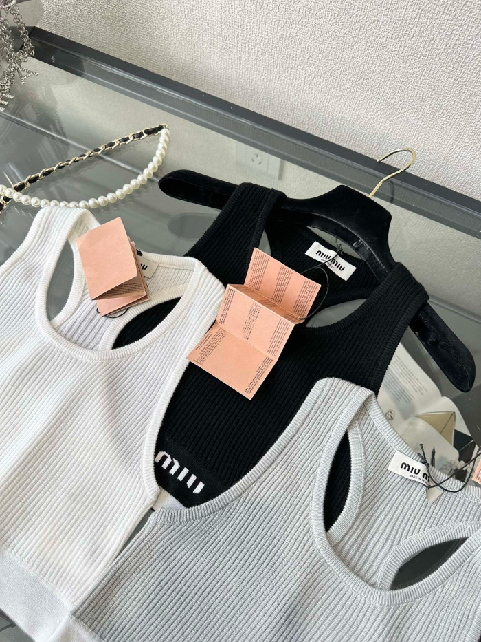 NIGO MiuMiu Women's Summer Logo Embroidery Solid Color Round Neck Fashion Short Sports Tank Top #nigo98637