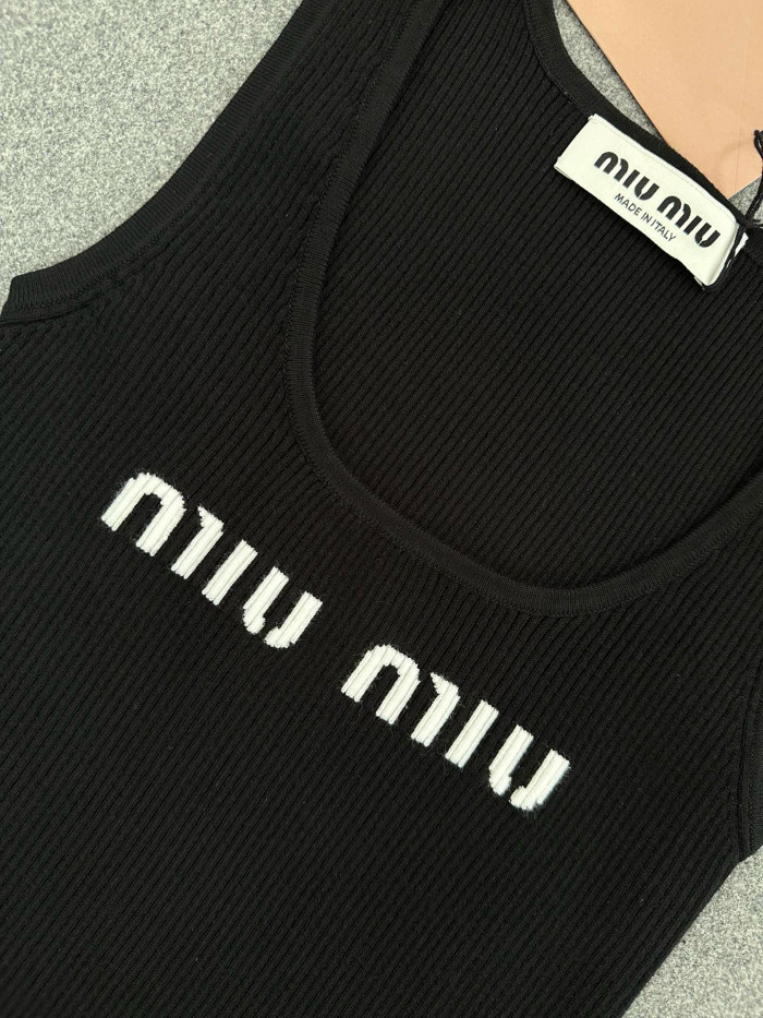 NIGO MiuMiu Women's Summer White Letter Logo Print Black Knit Camisole Tank Top Vest #nigo98645