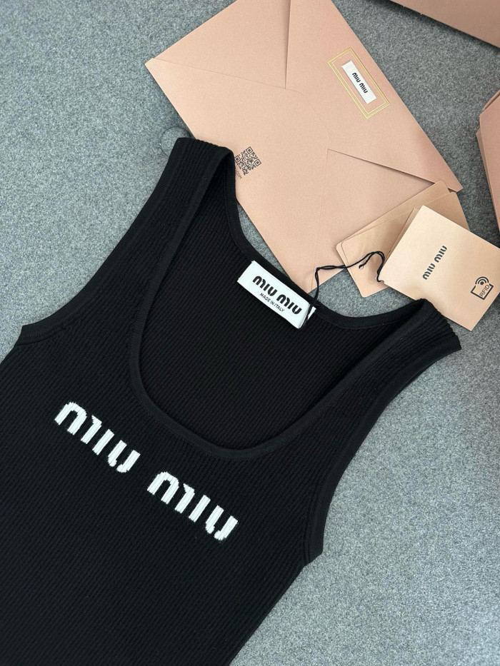 NIGO MiuMiu Women's Summer White Letter Logo Print Black Knit Camisole Tank Top Vest #nigo98645