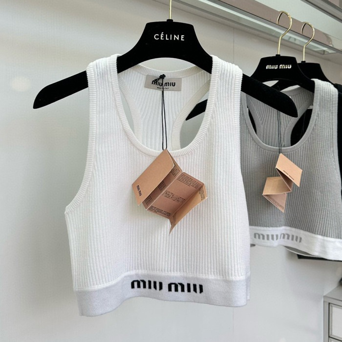 NIGO MiuMiu Women's Summer Logo Embroidery Solid Color Round Neck Fashion Short Sports Tank Top #nigo98637