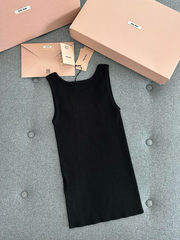 NIGO MiuMiu Women's Summer White Letter Logo Print Black Knit Camisole Tank Top Vest #nigo98645