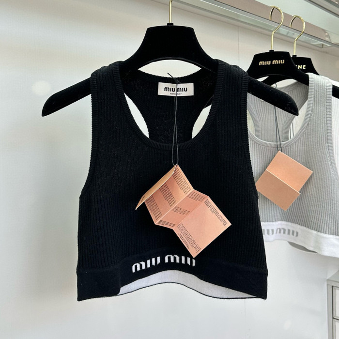 NIGO MiuMiu Women's Summer Logo Embroidery Solid Color Round Neck Fashion Short Sports Tank Top #nigo98637