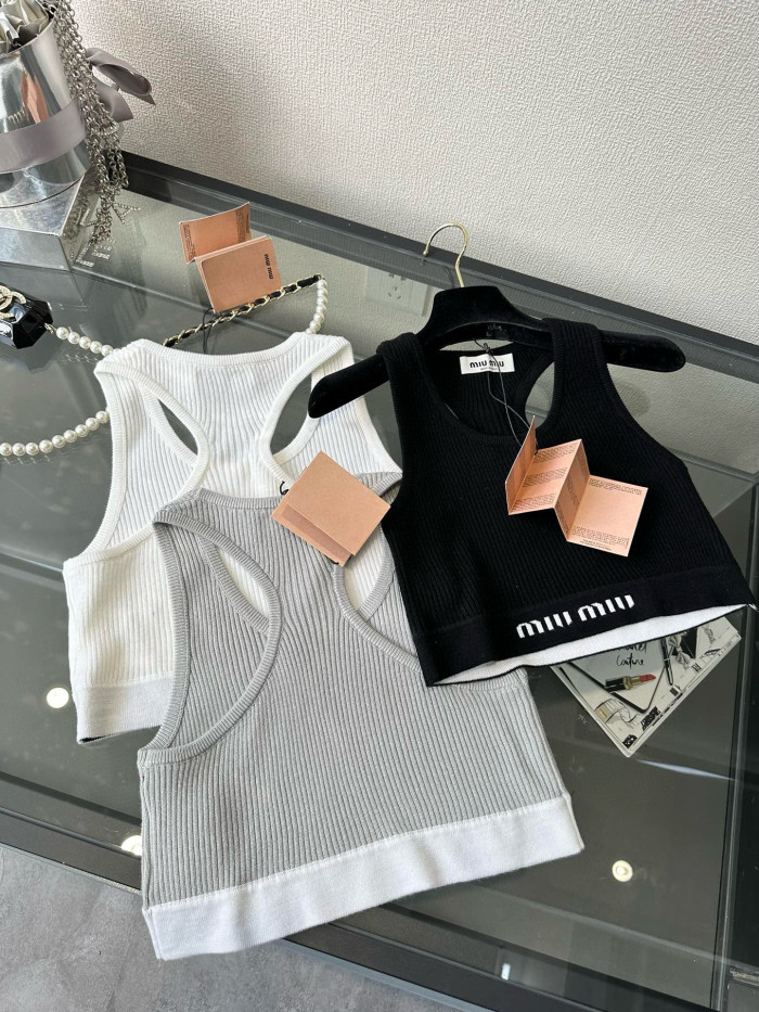 NIGO MiuMiu Women's Summer Logo Embroidery Solid Color Round Neck Fashion Short Sports Tank Top #nigo98637
