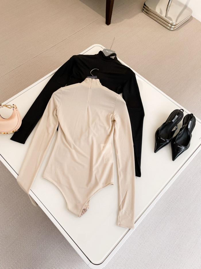 NIGO Prada Women's Spring and Autumn Solid Color High Neck Casual Long Sleeve One-piece Top #nigo98657