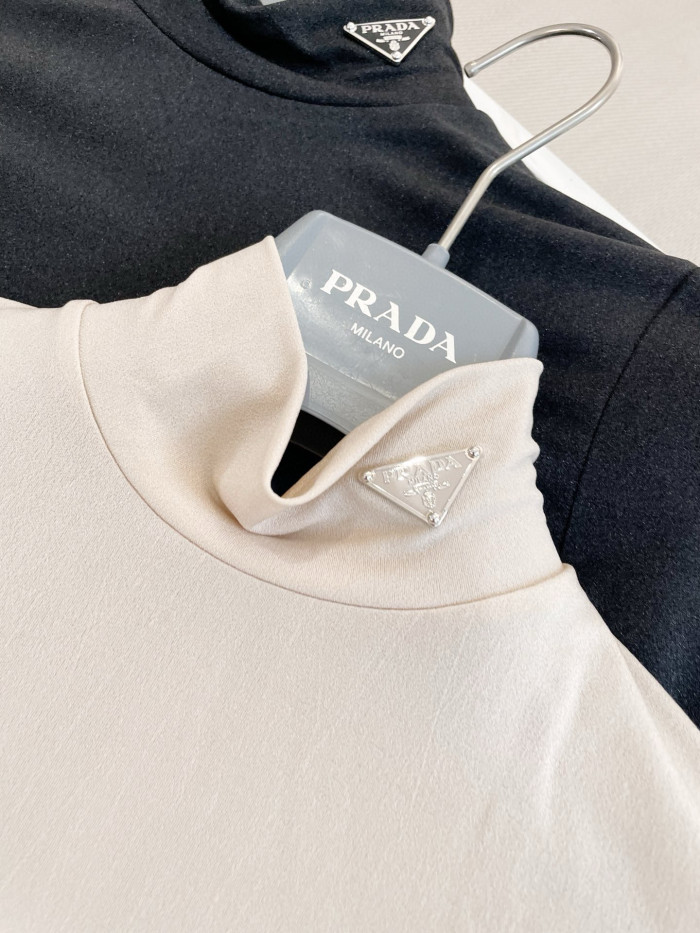NIGO Prada Women's Spring and Autumn Solid Color High Neck Casual Long Sleeve One-piece Top #nigo98657