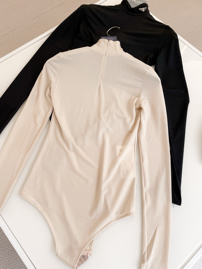 NIGO Prada Women's Spring and Autumn Solid Color High Neck Casual Long Sleeve One-piece Top #nigo98657