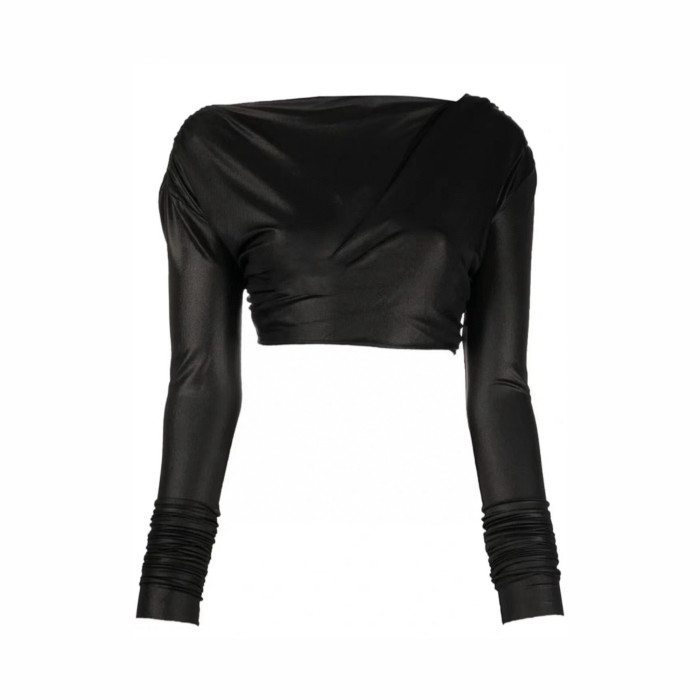 NIGO Rick Owens Women Spring Summer Fashion High Street Black Front And Back Wear Backless Spice Short Long Sleeve Top  Ngvp #nigo7939