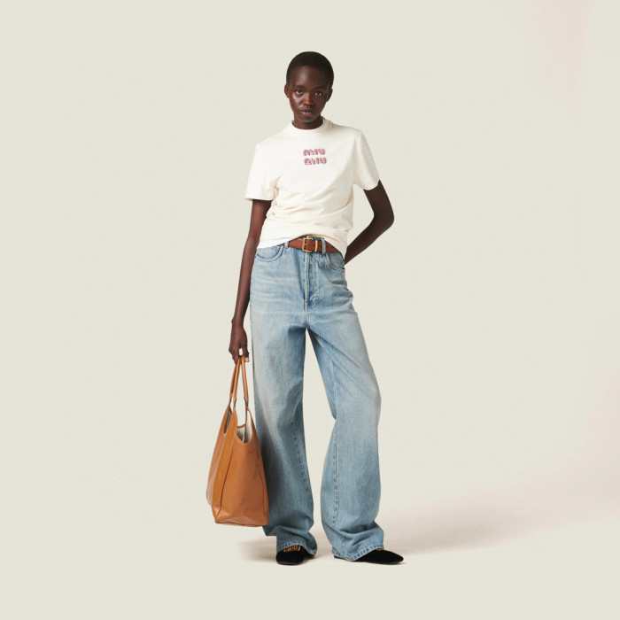 NIGO MiuMiu Women's Summer Solid Color Cotton Round Neck Short Sleeve Pullover Fitted Jersey T-shirt #nigo98672
