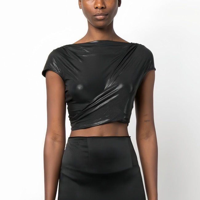 NIGO Rick Owens Women Spring Summer Fashion High Street Black Front and Back Wear Hollow Out Spice Short Top  Ngvp #nigo7938