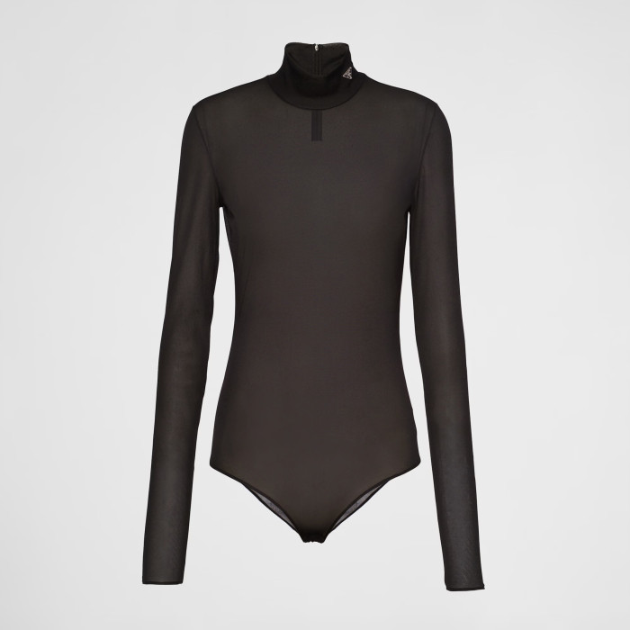 NIGO Prada Women's Spring and Autumn Solid Color High Neck Casual Long Sleeve One-piece Top #nigo98657