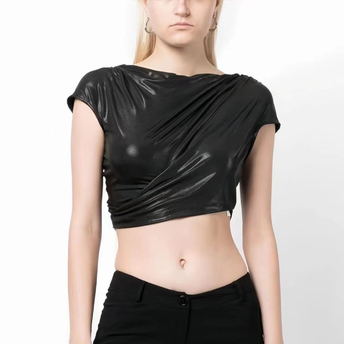 NIGO Rick Owens Women Spring Summer Fashion High Street Black Front and Back Wear Hollow Out Spice Short Top  Ngvp #nigo7938