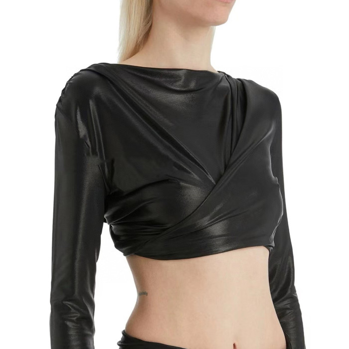 NIGO Rick Owens Women Spring Summer Fashion High Street Black Front And Back Wear Backless Spice Short Long Sleeve Top  Ngvp #nigo7939