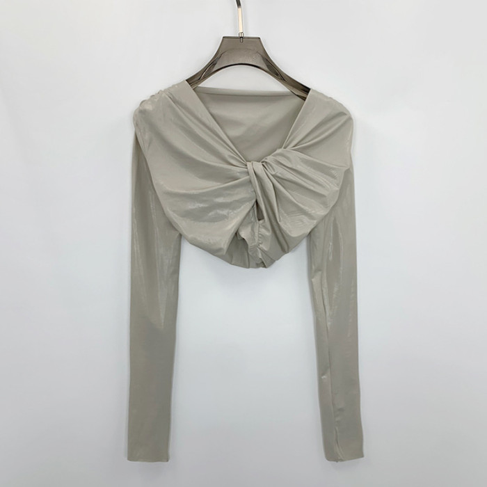 NIGO Rick Owens Women Spring Summer Fashion High Street Black Front And Back Wear Backless Spice Short Long Sleeve Top  Ngvp #nigo7939