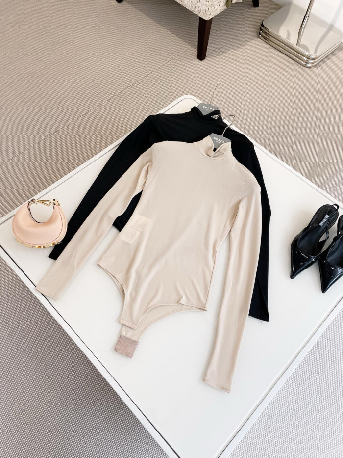 NIGO Prada Women's Spring and Autumn Solid Color High Neck Casual Long Sleeve One-piece Top #nigo98657