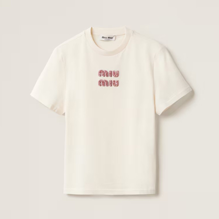 NIGO MiuMiu Women's Summer Solid Color Cotton Round Neck Short Sleeve Pullover Fitted Jersey T-shirt #nigo98672