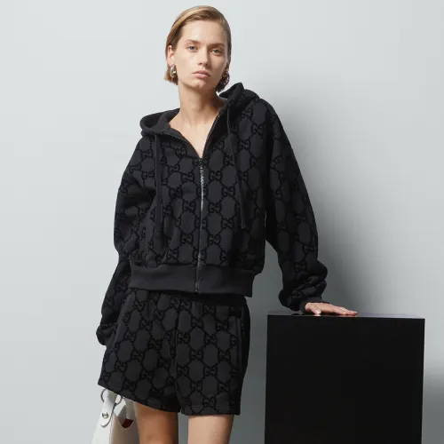 NIGO Gucci Women's Spring/Summer Velvet Casual Hooded Zipper Jacket Shorts Pants Set Suit #nigo98749
