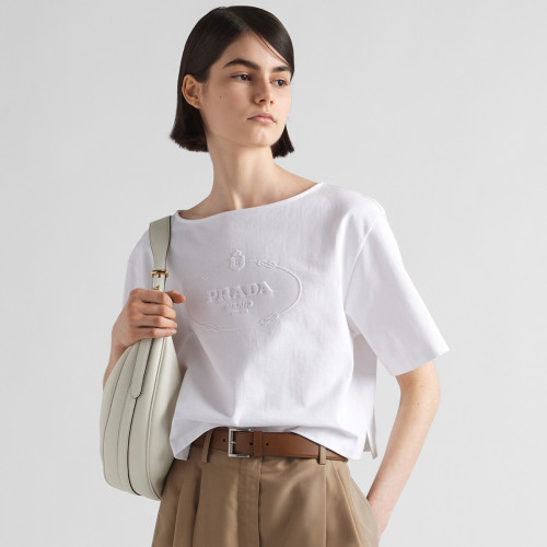 NIGO Prada Women's Summer White Logo Convex Cotton Short Sleeve T-Shirt #nigo98758