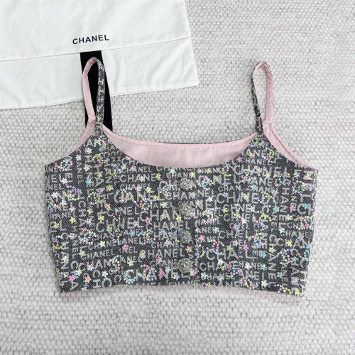 NIGO Chanel Women's Summer Gray All Over Printed Floral Sequin Cami Tank Top Vest Sleeveless Denim Jacket Suit Set #nigo98771