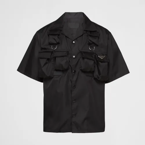 NIGO Prada Men's Black Gold Triangle Logo Multi-Pocket Single Breasted Casual Short Sleeve Shirt #nigo98829