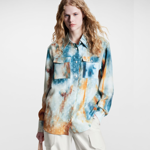 NIGO Louis Vuitton Women's Spring and Autumn Tie-Dye Gradient Old Flower Single Breasted Lapel Silk Long Sleeve Shirt #nigo98856